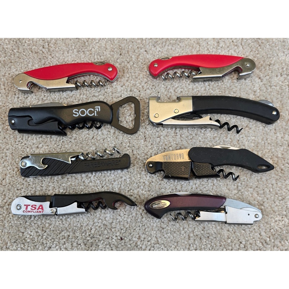 Lot of 8 Assorted Waiters Corkscrews Bottle Openers Farberware Vintorio True SOC